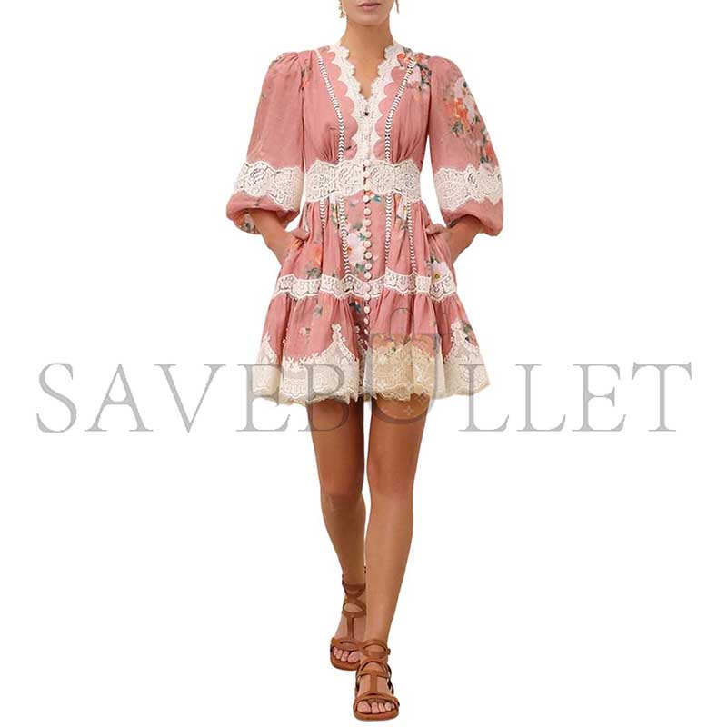 ZIMMERMANN EVERLEY LACE TRIM MINI DRESS 